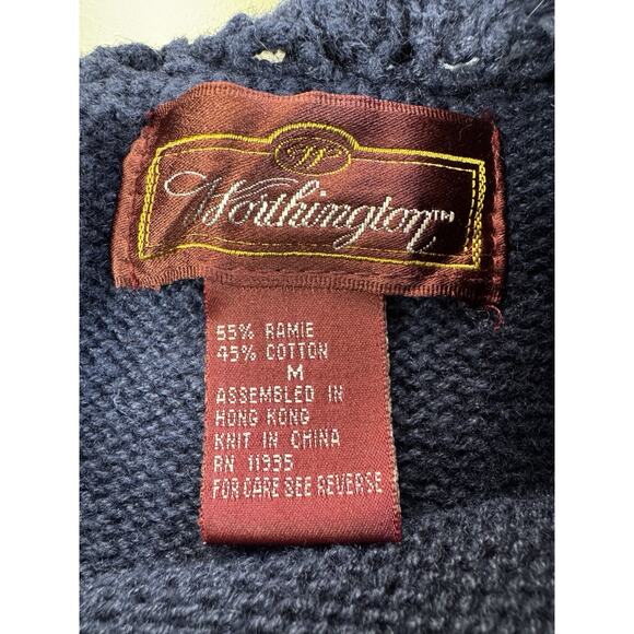 VTG Crochet Collar Short Sleeve Sweater Womens M Navy Blue Preppy GrannyCore - Picture 4 of 14